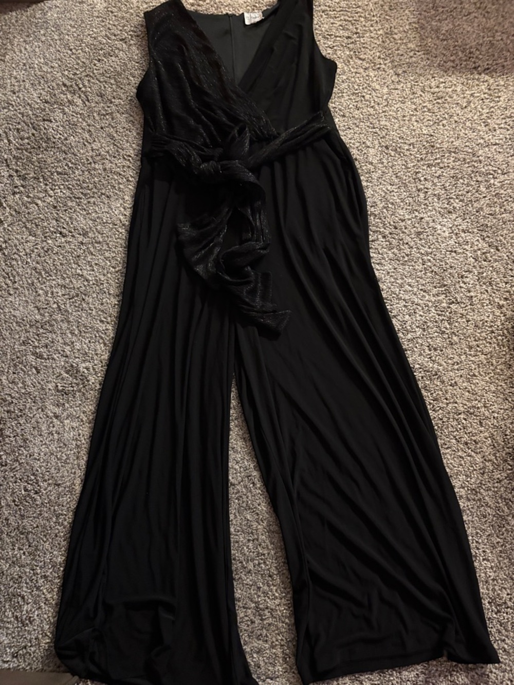 Elegant Black Sleeveless Wide-Leg Jumpsuit with Draped Waist Detail